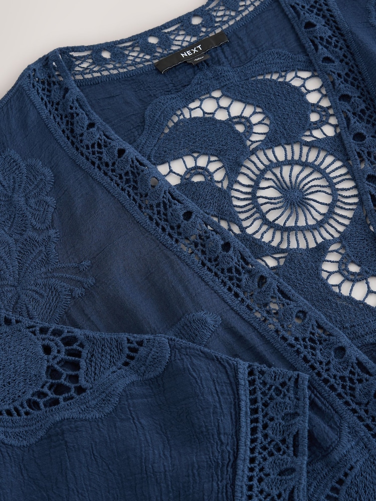 Navy White Crochet Kimono Cover-Up - Image 3 of 3