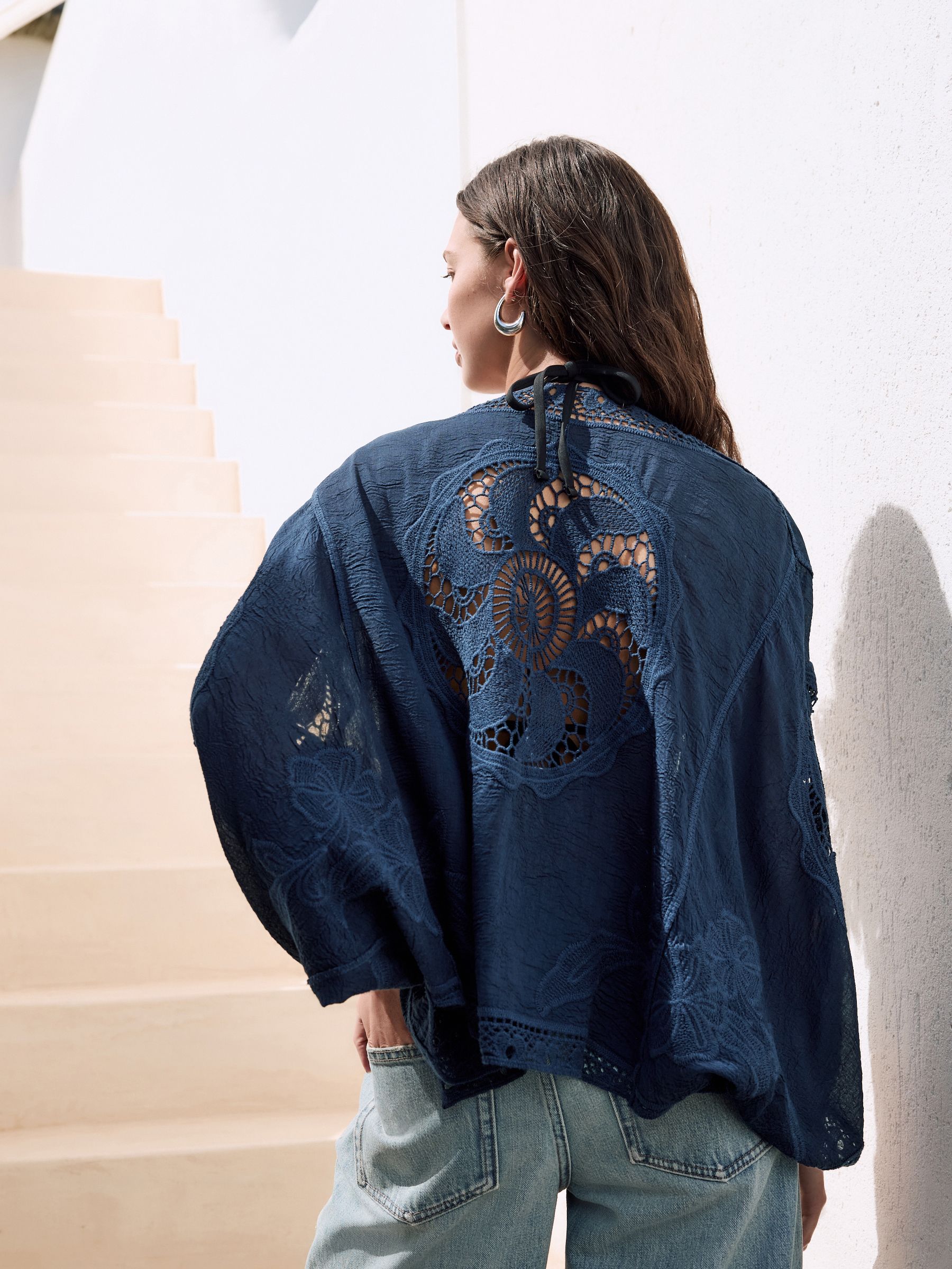 Buy Navy White Crochet Kimono Cover-Up from the Next UK online shop