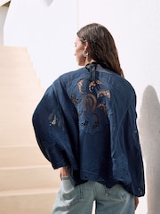 Navy White Crochet Kimono Cover-Up - Image 4 of 7