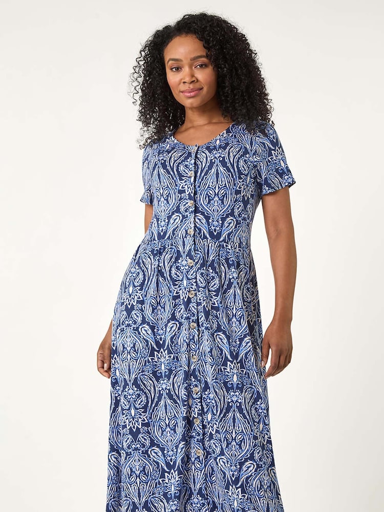 Roman Blue Petite Paisley Button Front Dress - Image 2 of 5