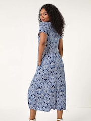 Roman Blue Petite Paisley Button Front Dress - Image 3 of 5