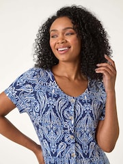 Roman Blue Petite Paisley Button Front Dress - Image 4 of 5