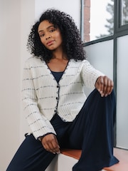 Roman White Petite Contrast Stitch Cardigan - Image 1 of 6