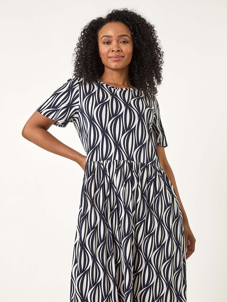 Roman Blue Petite Geometric Pocket Dress - Image 1 of 5