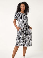 Roman Blue Petite Geometric Pocket Dress - Image 2 of 5