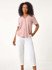Roman Pink Petite V-Neck Button Through Blouse - Image 1 of 5