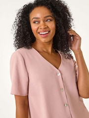 Roman Pink Petite V-Neck Button Through Blouse - Image 2 of 5
