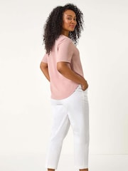 Roman Pink Petite V-Neck Button Through Blouse - Image 3 of 5