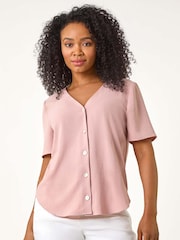 Roman Pink Petite V-Neck Button Through Blouse - Image 4 of 5