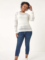 Roman White Petite Open Knit Jumper - Image 2 of 5