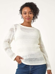 Roman White Petite Open Knit Jumper - Image 4 of 5