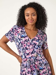 Roman Blue Petite Floral Pocket Midi Dress - Image 4 of 5