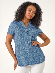 Roman Petite Floral Print V-Neck Stretch Top - Image 1 of 5