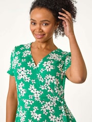 Roman Green Petite Floral Print V-Neck Frill Dress - Image 4 of 5