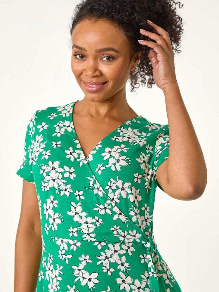 Roman Green Petite Floral Print V-Neck Frill Dress - Image 4 of 5