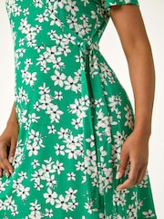 Roman Green Petite Floral Print V-Neck Frill Dress - Image 5 of 5