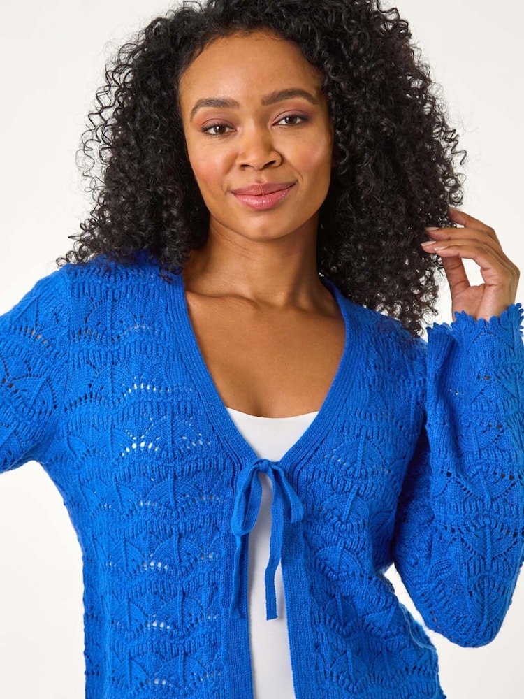 Roman Blue Petite Plain Knitted Tie Cardigan - Image 1 of 5