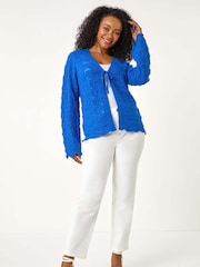 Roman Blue Petite Plain Knitted Tie Cardigan - Image 2 of 5