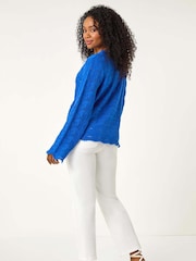 Roman Blue Petite Plain Knitted Tie Cardigan - Image 3 of 5