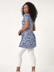 Roman Blue Petite Paisley Mono V-Neck Tunic - Image 3 of 5