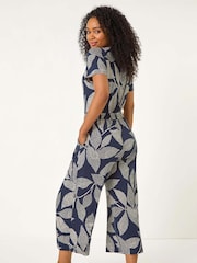 Roman Blue Petite Leaf Print Stretch Jumpsuit - Image 3 of 5