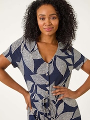 Roman Blue Petite Leaf Print Stretch Jumpsuit - Image 4 of 5