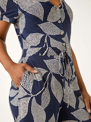 Roman Blue Petite Leaf Print Stretch Jumpsuit - Image 5 of 5