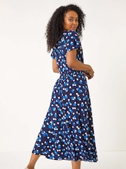 Roman Blue Petite Spot Shirred Waist Midi Dress - Image 3 of 5
