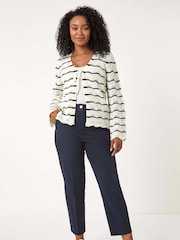 Roman White Petite Stripe Knitted Tie Cardigan - Image 2 of 5