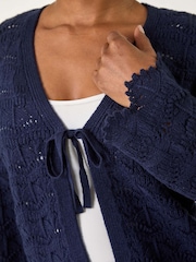Roman Blue Dark Petite Plain Knitted Tie Cardigan - Image 5 of 5