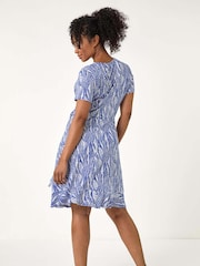 Roman Blue Petite Abstract Print Wrap Frill Dress - Image 2 of 5