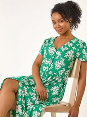 Roman Green Petite Floral Button Up Midi Dress - Image 1 of 5
