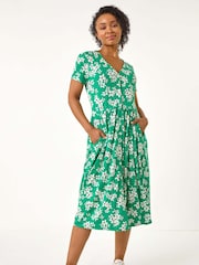 Roman Green Petite Floral Button Up Midi Dress - Image 2 of 5