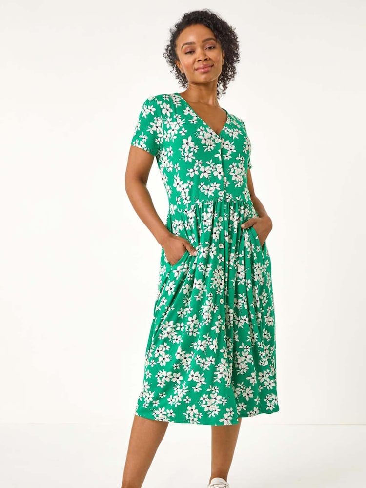 Roman Green Petite Floral Button Up Midi Dress - Image 2 of 5
