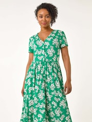 Roman Green Petite Floral Button Up Midi Dress - Image 4 of 5