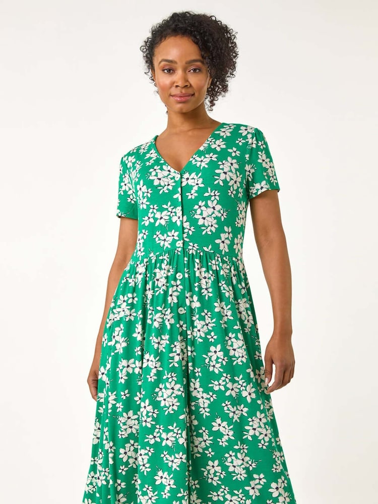 green floral button dress Olivia Green Floral Button Up Short Dress