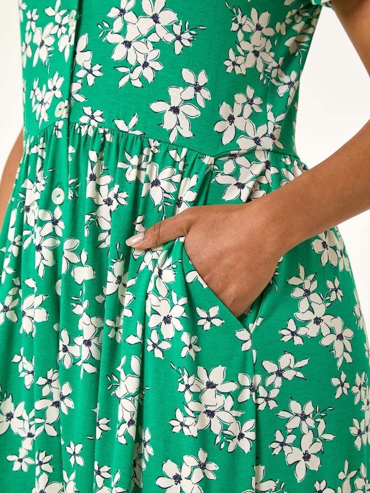 Roman Green Petite Floral Button Up Midi Dress - Image 5 of 5