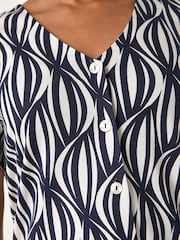 Roman Blue Petite Geo Print V-Neck Stretch Blouse - Image 5 of 5
