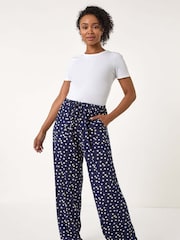 Roman Blue Petite Spot Print Wide Leg Stretch Trousers - Image 2 of 5