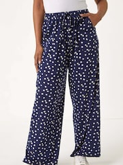 Roman Blue Petite Spot Print Wide Leg Stretch Trousers - Image 4 of 5