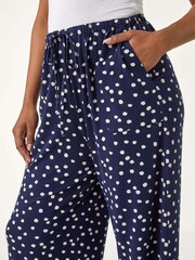 Roman Blue Petite Spot Print Wide Leg Stretch Trousers - Image 5 of 5