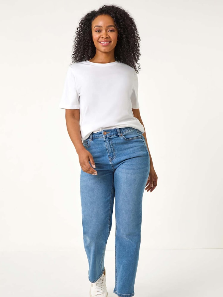 أزرق - Roman Petite Stretch Straight Leg Trousers - صورة 1 من 5