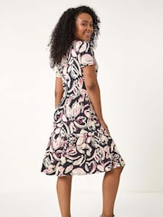 Roman Black Petite Floral Tiered Button Dress - Image 3 of 5