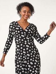 Roman Black Petite Floral Wrap Dress - Image 1 of 5