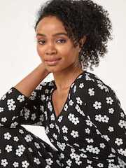 Roman Black Petite Floral Wrap Dress - Image 4 of 5