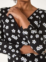 Roman Black Petite Floral Wrap Dress - Image 5 of 5