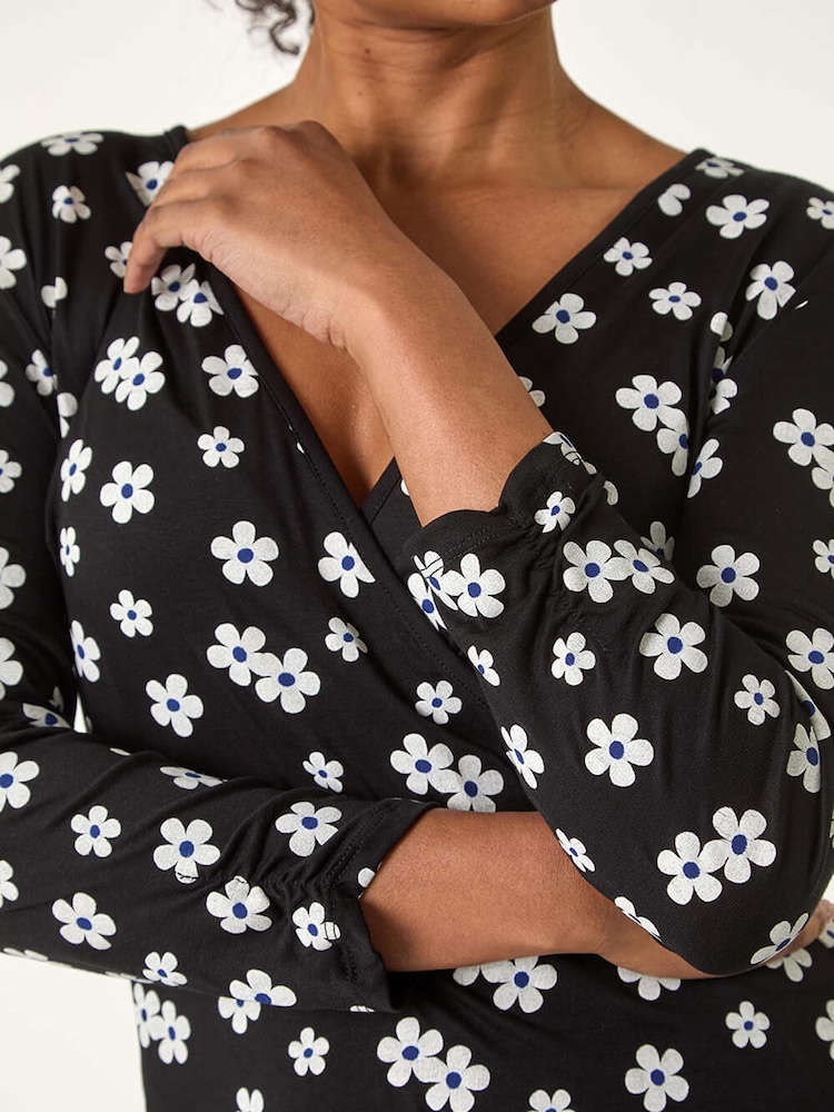 Roman Black Petite Floral Wrap Dress - Image 5 of 5