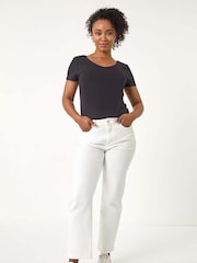 أبيض - Roman Petite Stretch Straight Leg Trousers - صورة 1 من 6