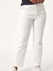 أبيض - Roman Petite Stretch Straight Leg Trousers - صورة 3 من 6