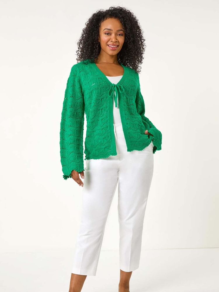 Roman Green Petite Plain Knitted Tie Cardigan - Image 2 of 5 Roman Green Petite Plain Knitted Tie Cardigan - Image 2 of 5